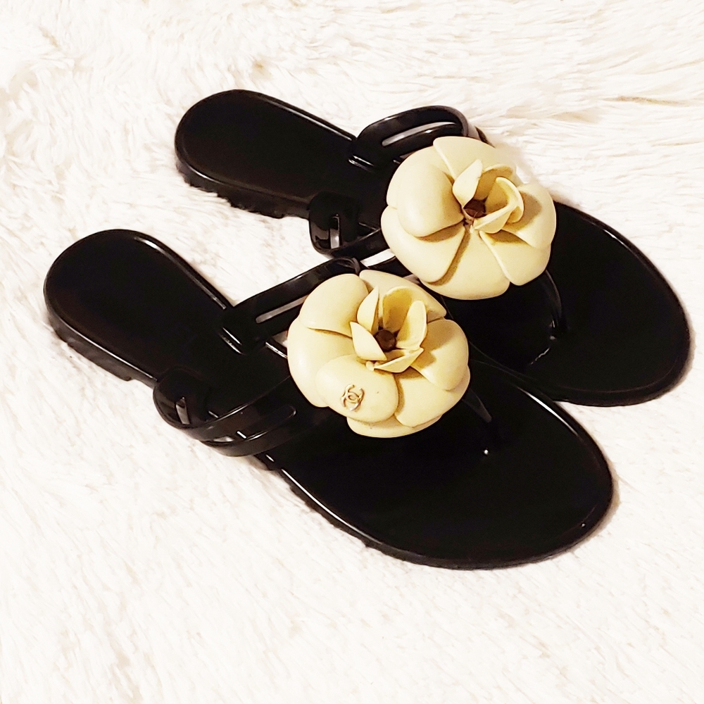 Chanel Camellia Jelly Sandals SZ 36